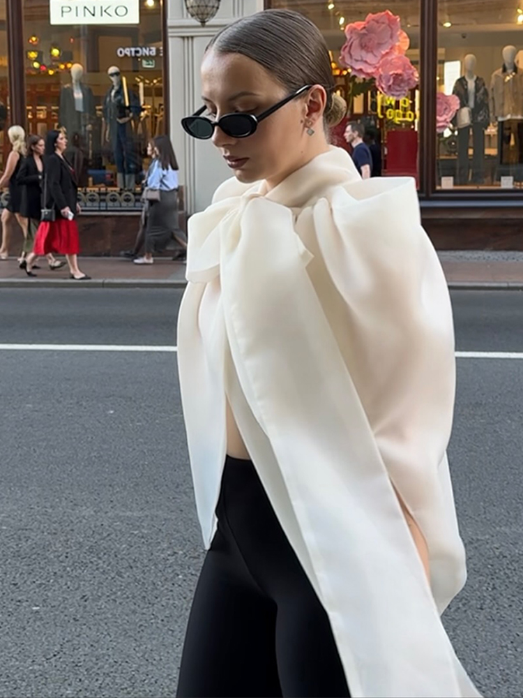 Wrap Blouse Chiffon - ファッション女性トップスノースリーブボウハイカラーチュニック女性ベストソリッドエレガントサマーシックレディストリートウェア2026オフィス