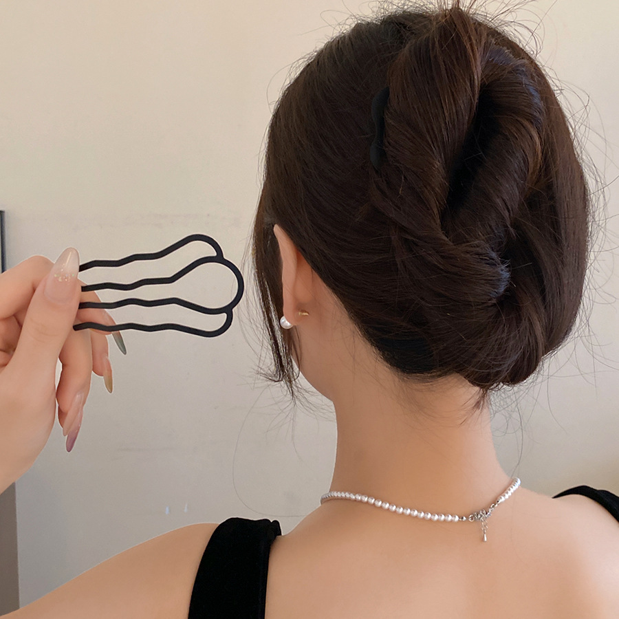 Women Fashion Hair Style - メタルU字型ヘアフォークコーム シンプルな後頭部ヘアピンクリップ ヘアサイドコーム アップヘアヘアスティック ヘアスタイリングツール オーナメント