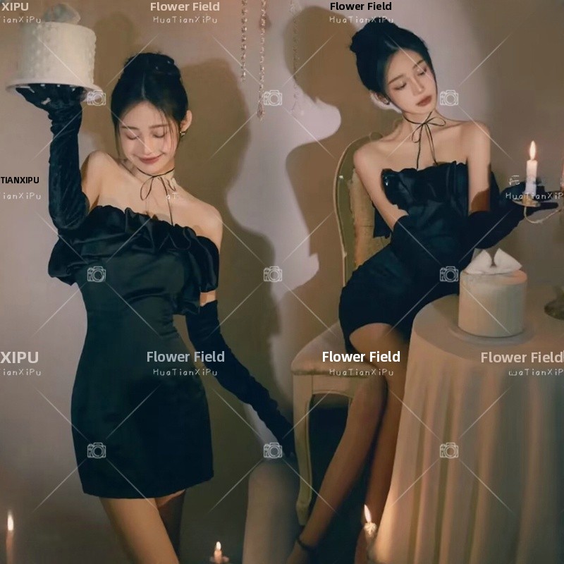 Women'S Young Fashion - 新しいプリンセステーマの誕生日パーティードレスワンショルダーブラック写真撮影用コスチューム若い女性のための夏2023ファッショントレンド