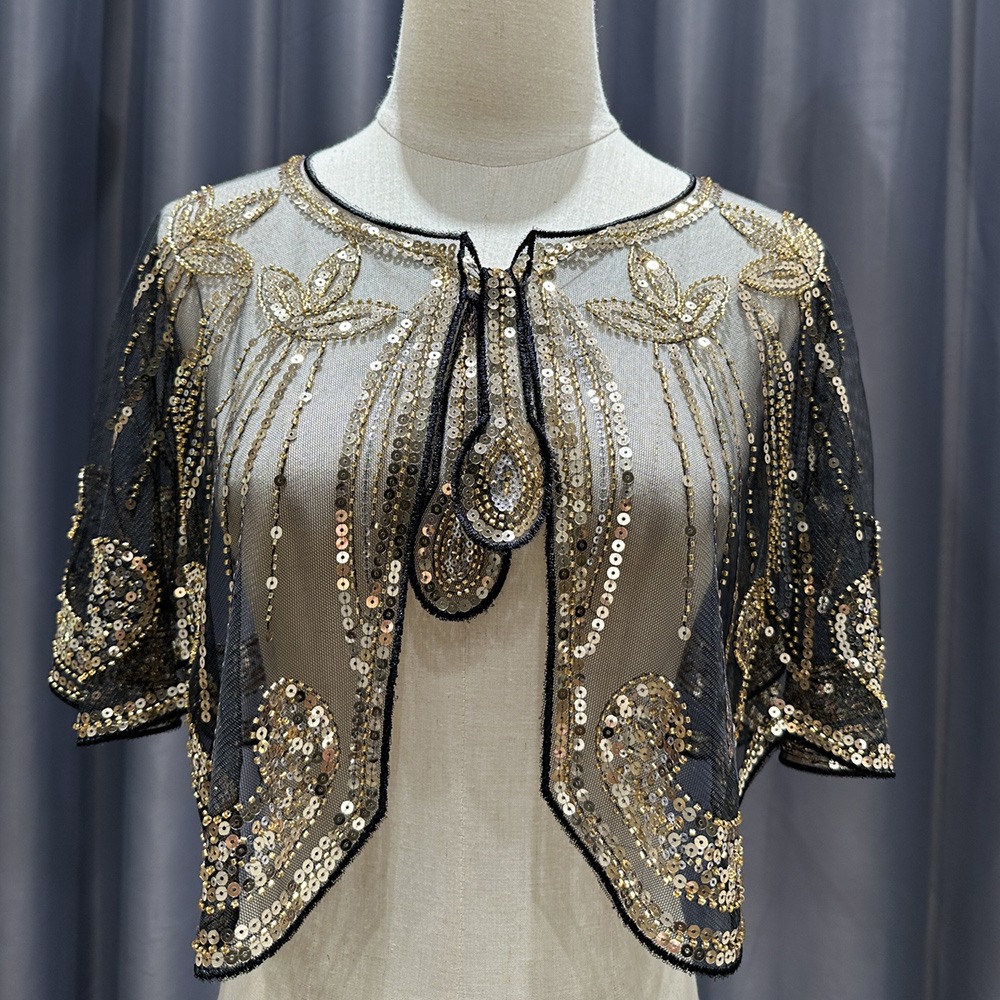 Women'S Fashion In The 1920S - ヴィンテージ 1920年代 フラッパーショール キラキラ輝くスパンコール レースオーバーレイ レディースショール