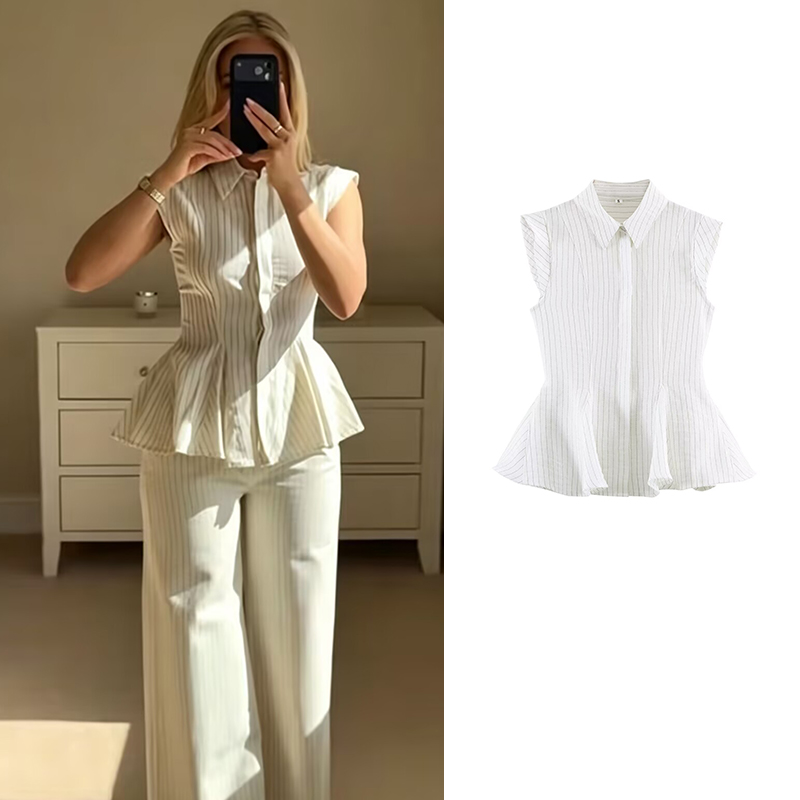 Women'S Young Fashion - レディースサマーブラウス＆シャツ2026新作ファッションストライプスリムヤングブラウスレディースストリートシックサマーホリデーブラウストップス