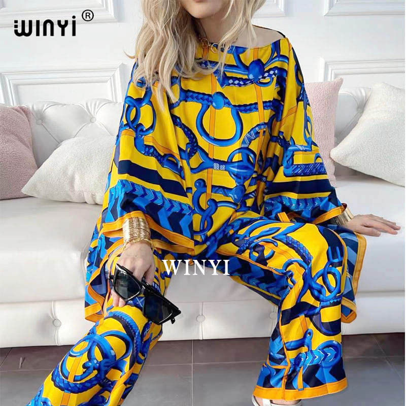 Women Fashion Over 50 - 女性のためのボヘミアンスタイルのアフリカンドレス,2ピース,バットウィングスリーブ,ラウンドカラー,ゴムバンド,ファッショナブル