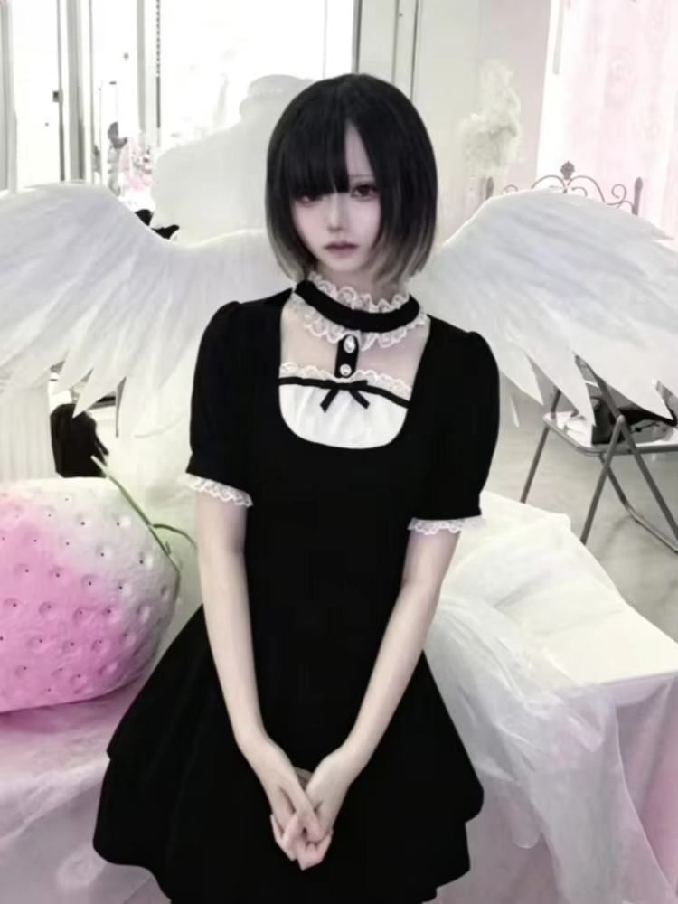 Women'S Young Fashion - ヴィンテージガーリー Y2k レースフリル半袖タータンチェックシャツ日本ゴシックロリータカジュアルトップス若い女性のデイリーファッションブラウス