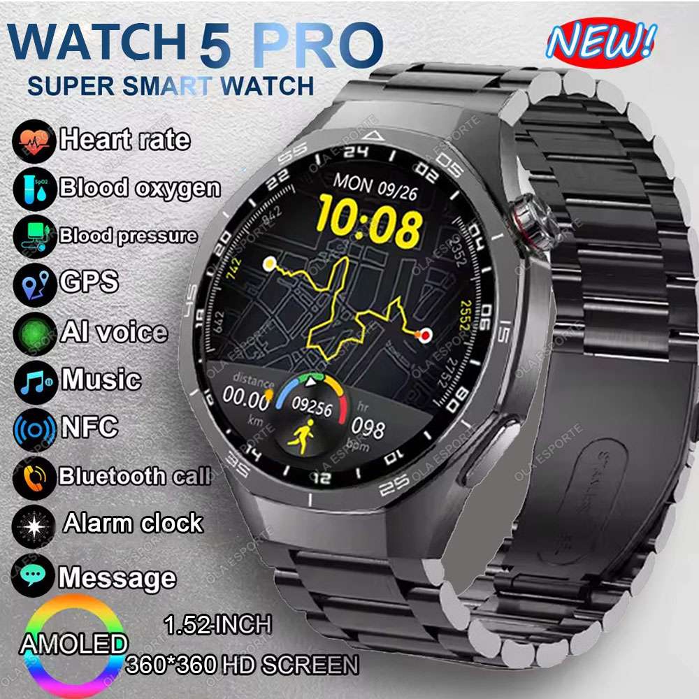 Women Fashion Zone - 新型ウォッチ5 Proスマートウォッチ 1.53インチAMOLEDディスプレイ画面 GPSスポーツトラッカー スマートウォッチ メンズ