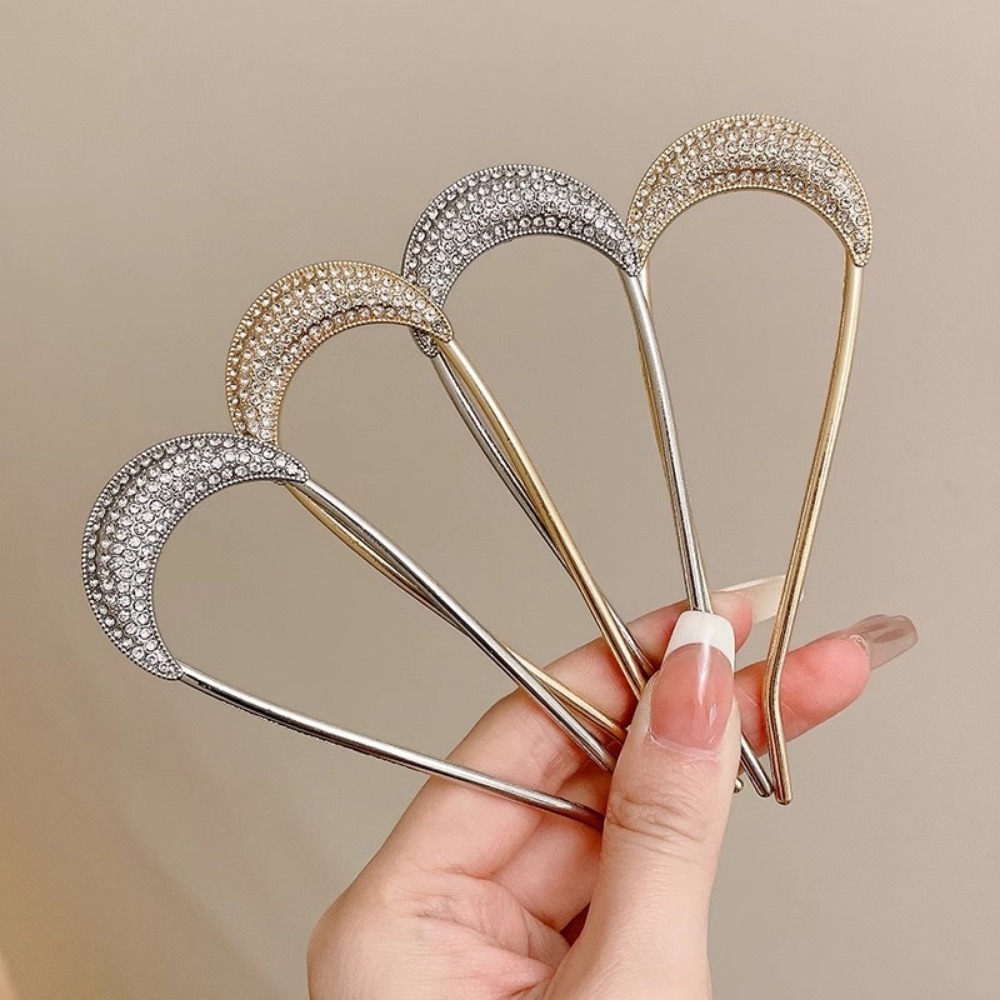 Women Fashion Hair Style - 1/2 個 U 字型クリスタルヘアピンヘアクリップ女性のためのエレガントなラインストーン金属フォークヴィンテージスタイリングピンスタイリングツールギフト