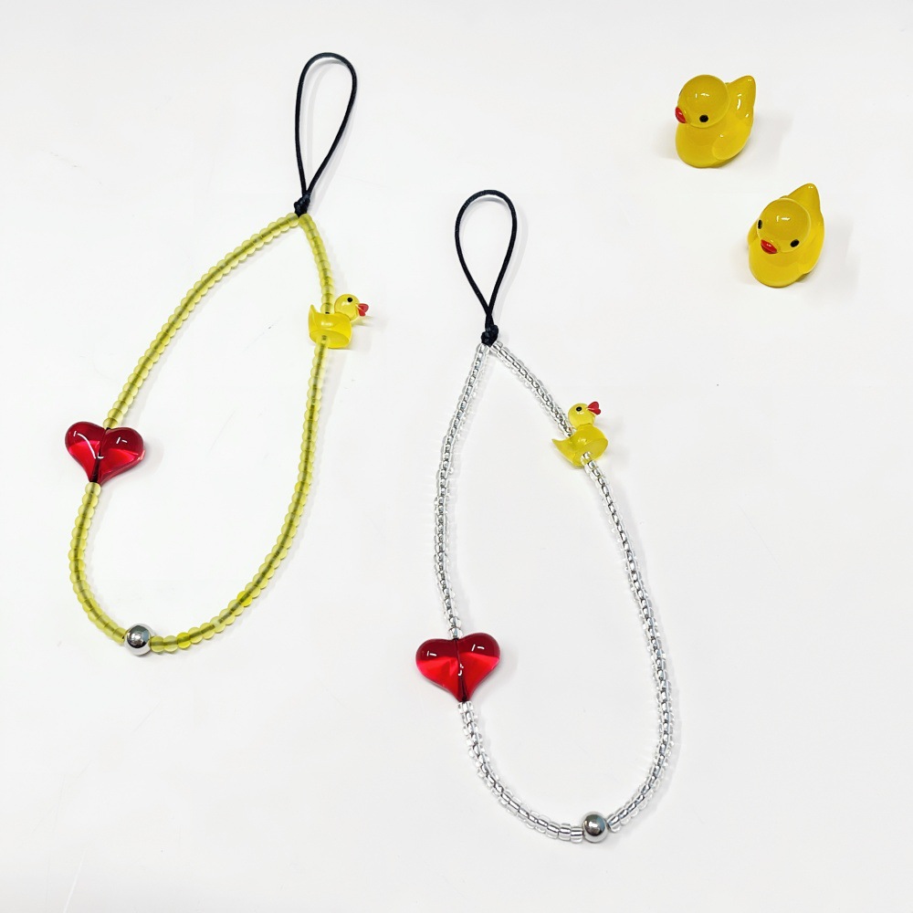 Women'S Young Fashion - HERLOOK Y2Kトレンドミニダックハートシードビーズフォンチャーム手作りビーズ携帯電話ストラップアクセサリー若い女性向け