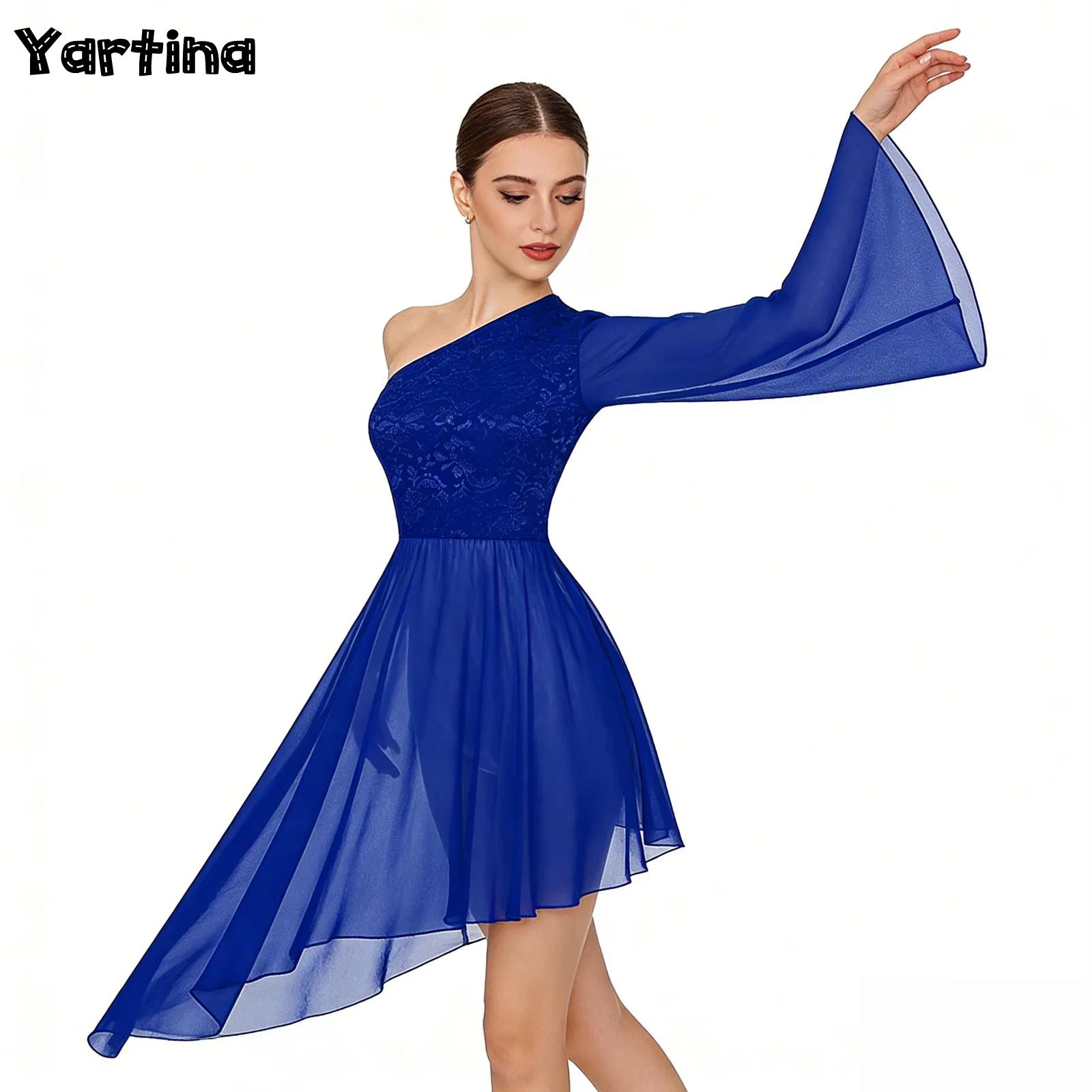 Wrap Blouse Chiffon - 女性用典礼賛美バレエダンスチュニックオーバーレイドレス花柄レース叙情的ダンスオーバーレイ教会礼拝ダンスコスチューム
