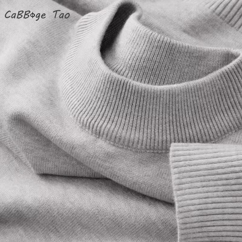 Ribbed Knit Sweater - 秋の新メンズカジュアルモックタートルネックセーター長袖暖かいプルオーバー基本軽量ストリート服ニットジャケットトップ