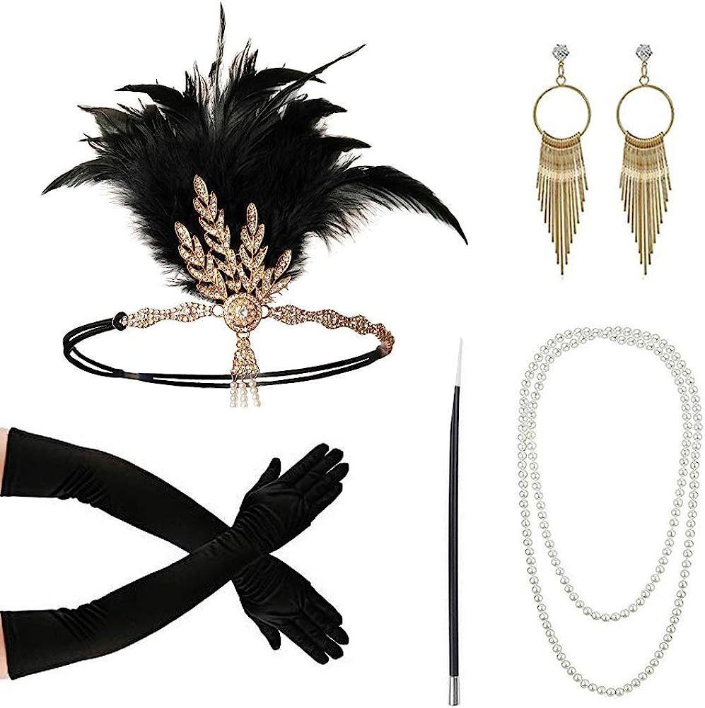 Women'S Fashion In The 1920S - PESENAR 1920 年代ファッションフラッパーヘッドバンドシガレットホルダーロング手袋パールネックレスグレートギャツビーアクセサリー女性のための