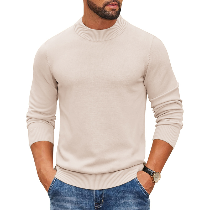 Ribbed Knit Sweater - 2026年メンズモックタートルネックリブニットプルオーバーセーターカジュアルヘビーウェイトスリムフィットドレスセーター暖かいジャンパーサーマルストリートウェア