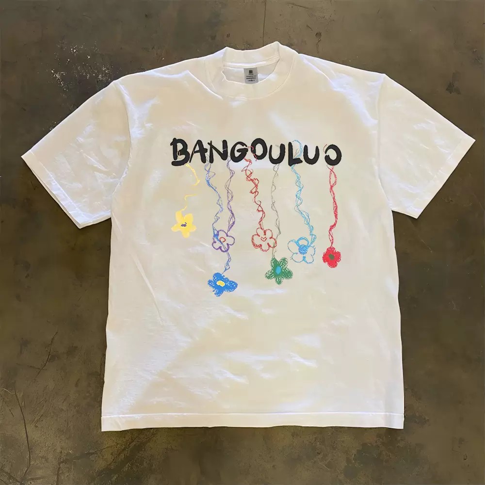 Women'S Young Fashion - BANGOULUO Tシャツ メンズ レディース カラフルな花柄グラフィティプリント コットン半袖トップス