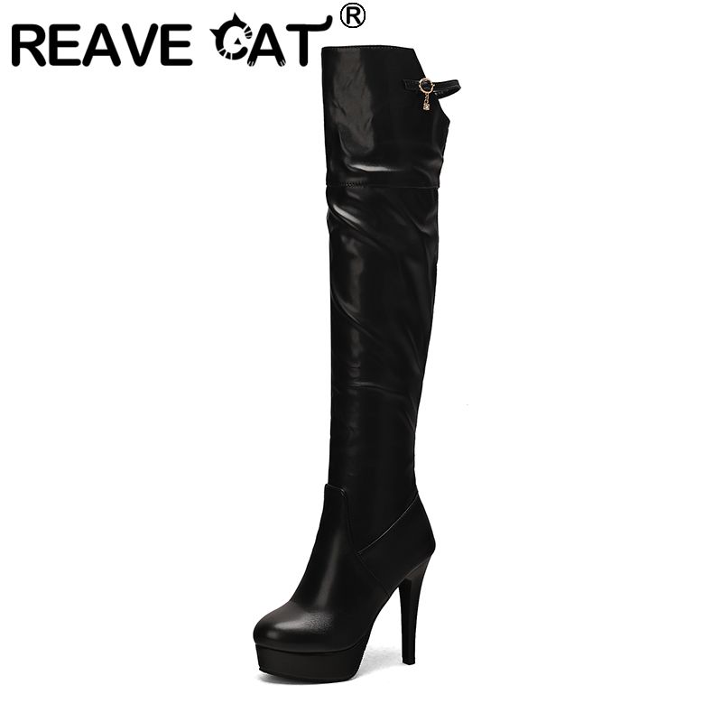 Women Fashion Over 50 - REAVE CAT 2025 セクシーサイハイブーツ ラウンドトゥ 細ヒール