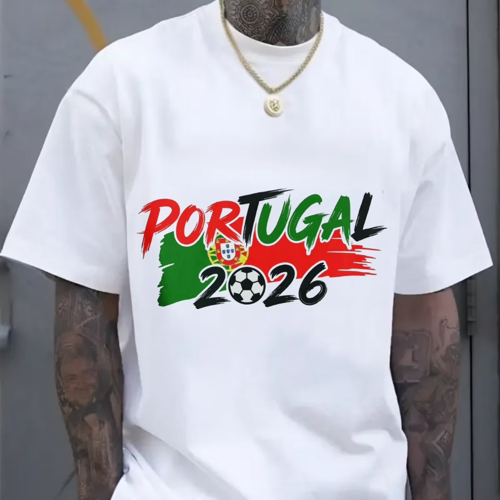 Women'S Fashion Portugal - ポルトガル 2026 愛国サッカーファン Tシャツ ブラシストローク旗の色柄 フットボールグラフィックTシャツ