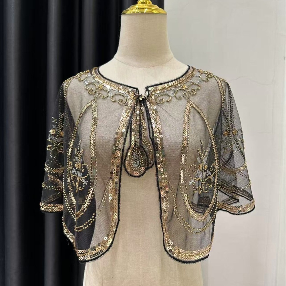 Women'S Fashion In The 1920S - エレガントなスパンコール刺繍フラッパーショール、ビーズ付き1920年代風イブニングラップ、小さなクローク、女性用