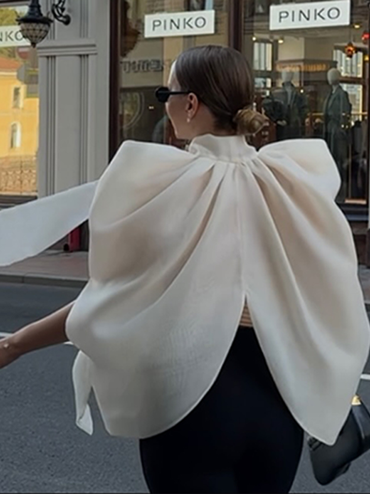 ファッション女性トップスノースリーブボウハイカラーチュニック - Wrap Blouse Chiffon のレビューと価格