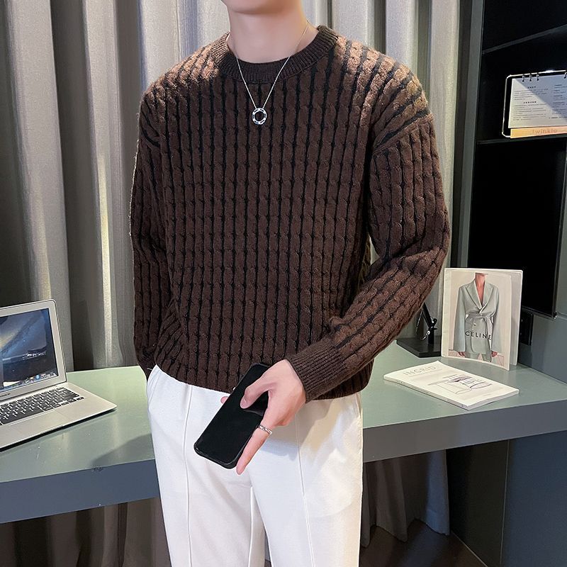 男性用の太い糸のセーター,織り底のシャツ,ニットシャツ,新し - Ribbed Knit Sweater のレビューと価格