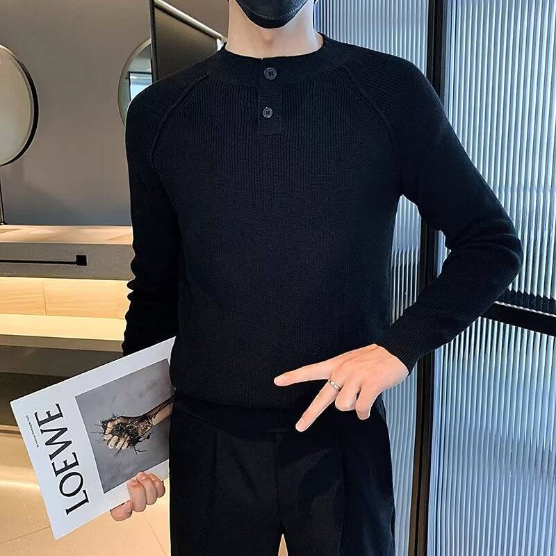 男性用の太い糸のセーター,織り底のシャツ,ニットシャツ,新し - Ribbed Knit Sweater のレビューと価格