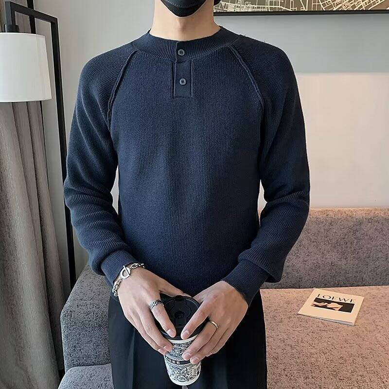 男性用の太い糸のセーター,織り底のシャツ,ニットシャツ,新し - Ribbed Knit Sweater のレビューと価格