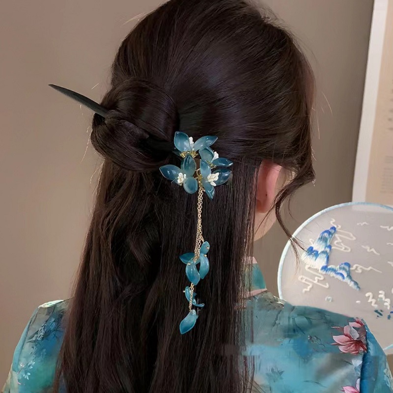 新しい中国風の青釉花ヘアスティック女性のためのレトロな気質ヘ - Women Fashion Hair Style のレビューと価格