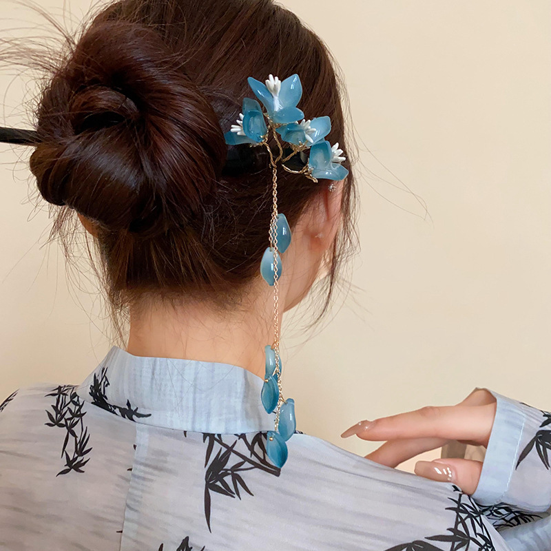 新しい中国風の青釉花ヘアスティック女性のためのレトロな気質ヘ - Women Fashion Hair Style のレビューと価格