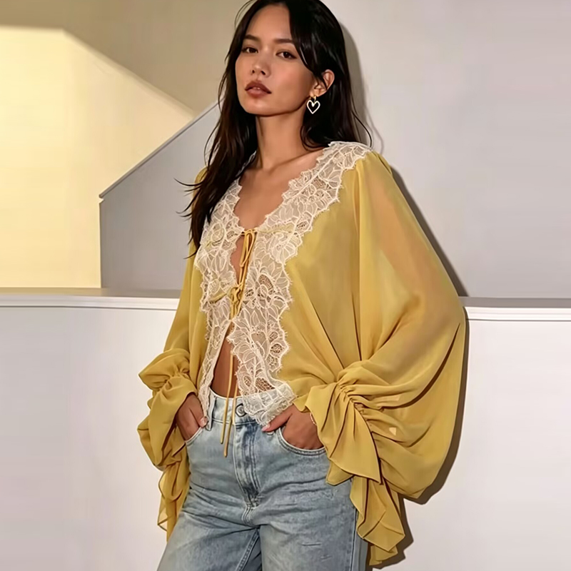 レースレディースシャツブラウス夏2026新作ファッションルー - Women'S Young Fashion のレビューと価格