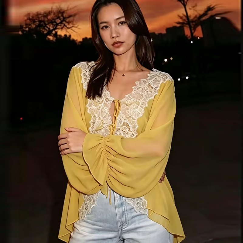 レースレディースシャツブラウス夏2026新作ファッションルー - Women'S Young Fashion のレビューと価格