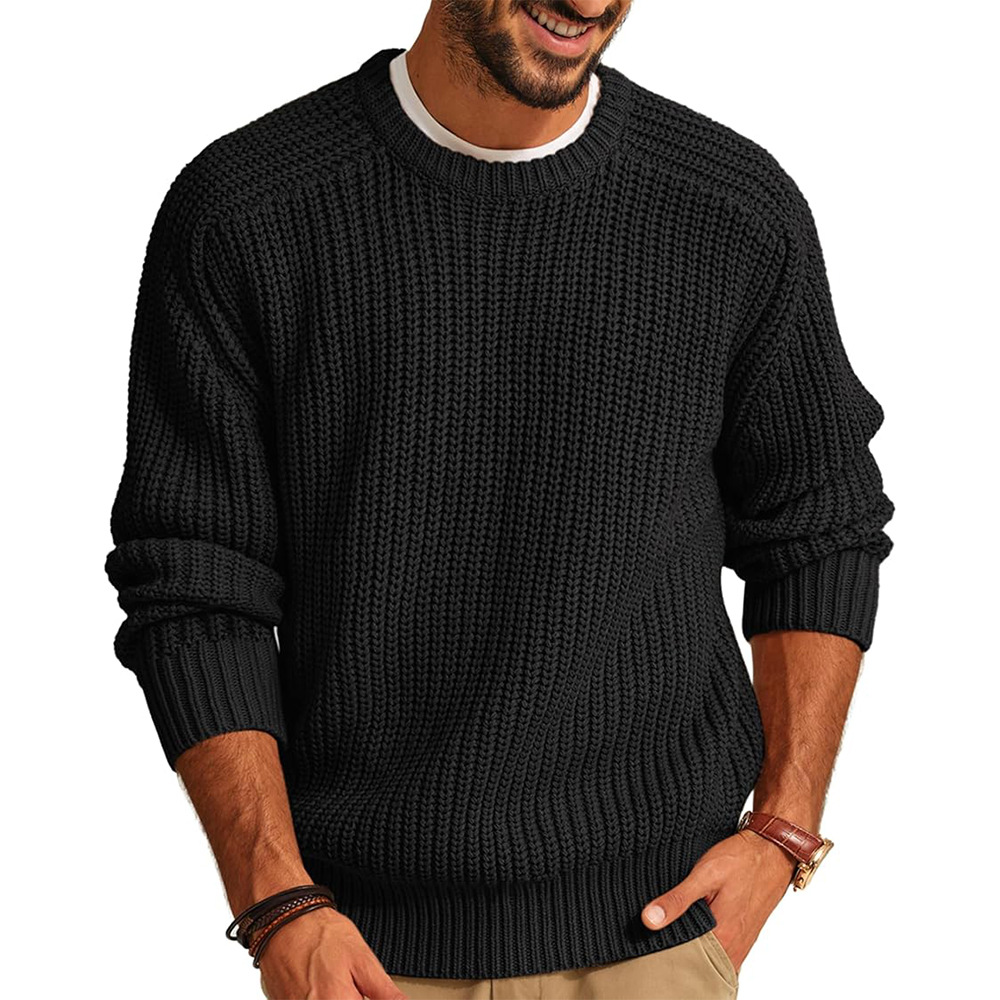 メンズ ニット セーター カジュアル クルーネック 暖かい  - Ribbed Knit Sweater のレビューと価格