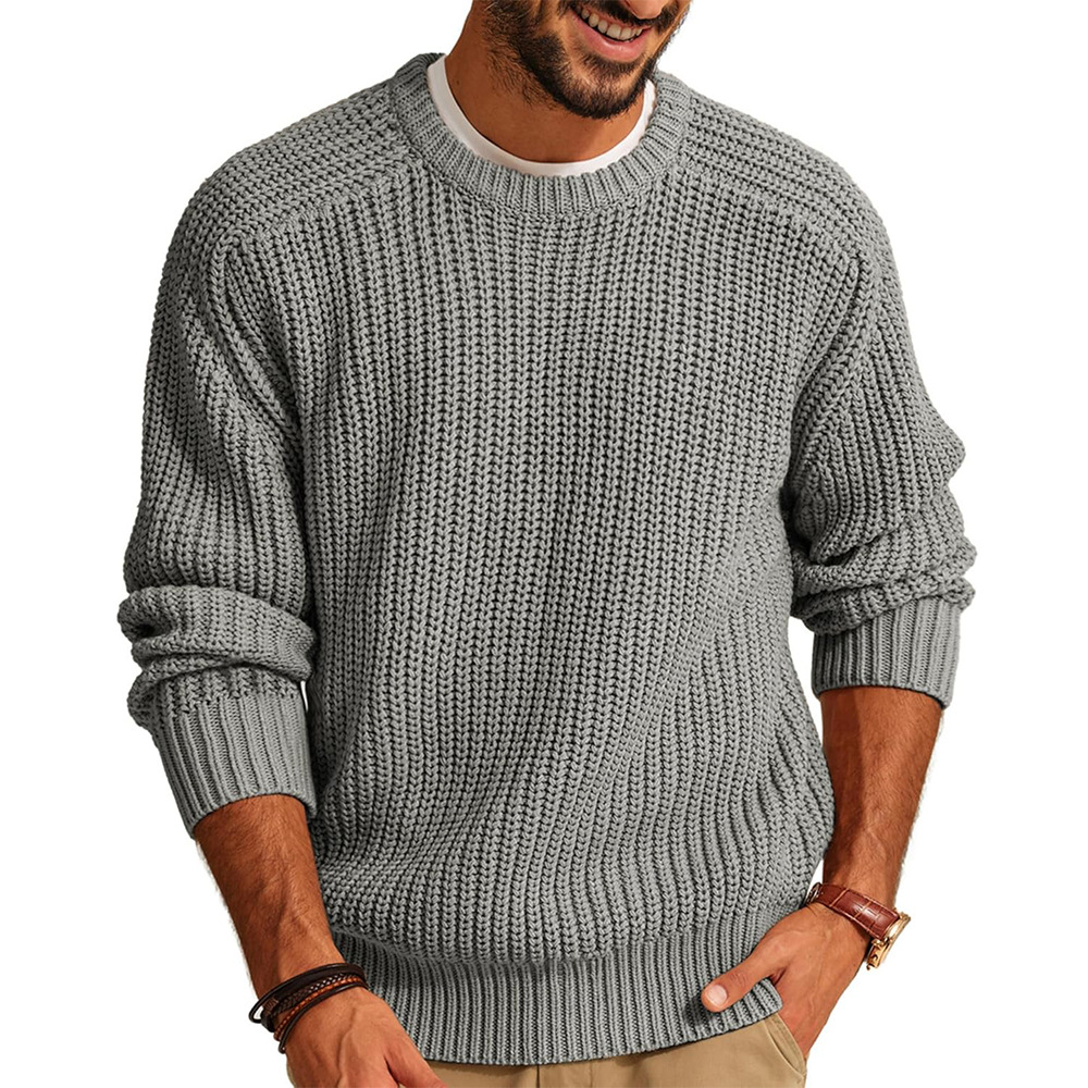 メンズ ニット セーター カジュアル クルーネック 暖かい  - Ribbed Knit Sweater のレビューと価格