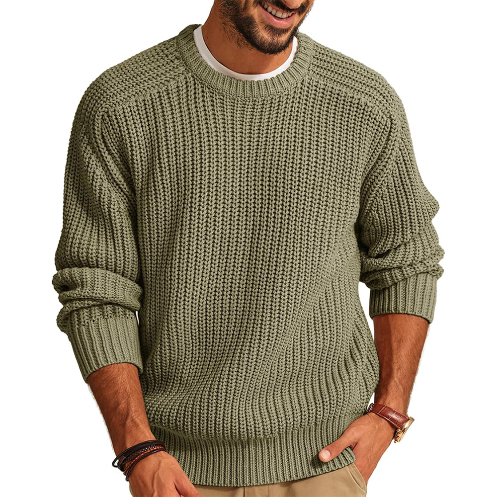 メンズ ニット セーター カジュアル クルーネック 暖かい  - Ribbed Knit Sweater のレビューと価格