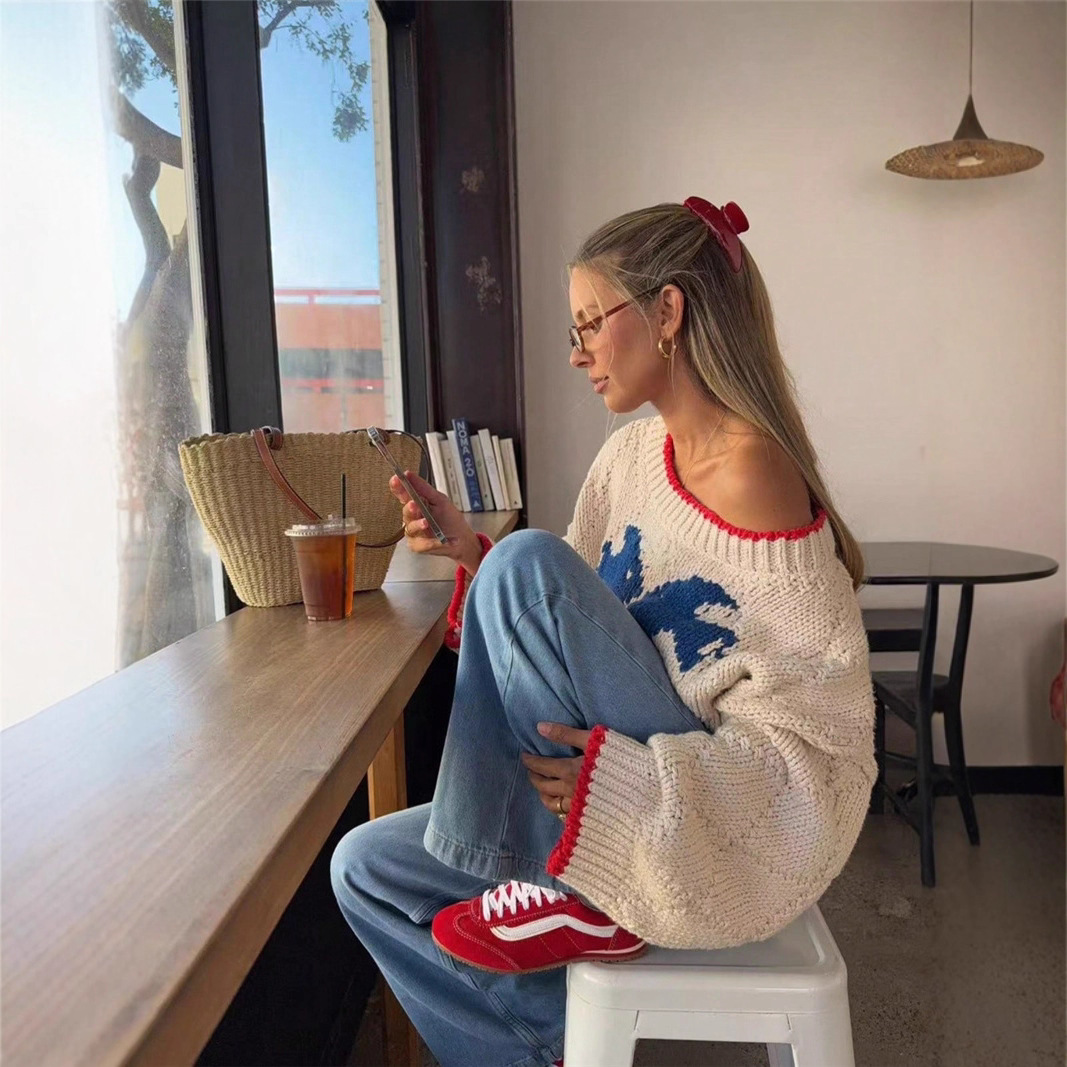 2025秋冬新作 レトロコントラストジャカードデザイン ニッ - Women'S Fashion Designer Clothes のレビューと価格