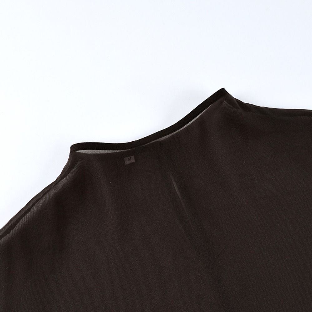 エレガントな長袖メッシュブラウス、ハーフハイカラー、Oネック - Wrap Blouse Chiffon のレビューと価格