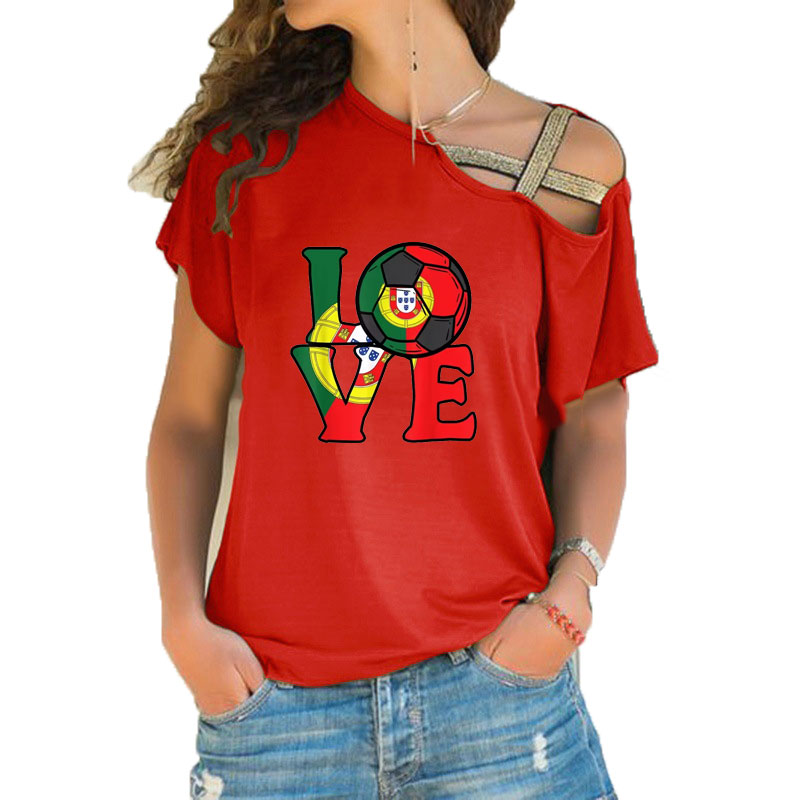 女性ルーズスラッシュネック Tシャツポルトガル国旗 Tシャツ - Women'S Fashion Portugal のレビューと価格