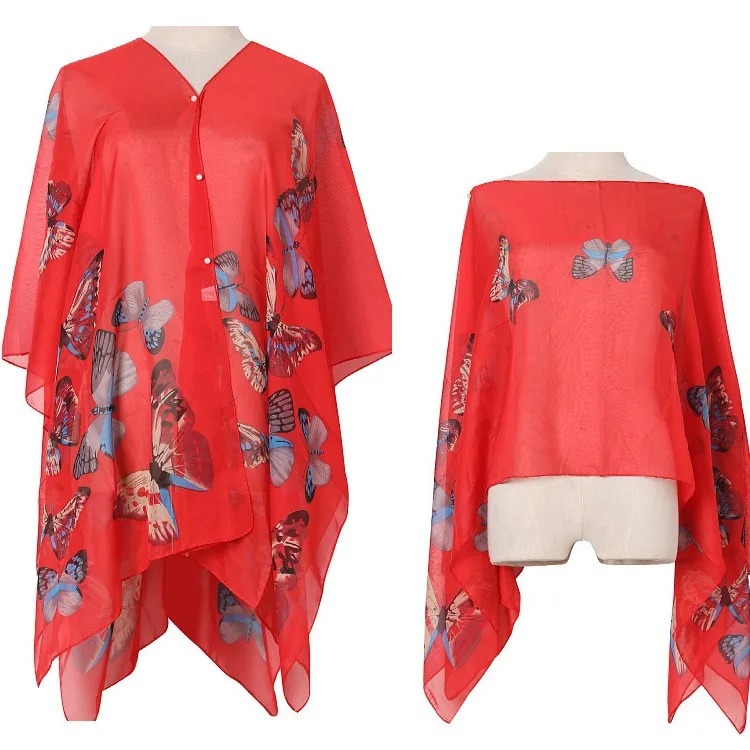 女性日焼け止めショールサイクリング用レディースサマーシフォン - Wrap Blouse Chiffon のレビューと価格