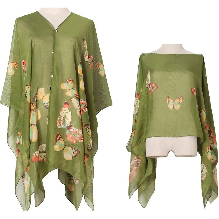 女性日焼け止めショールサイクリング用レディースサマーシフォン - Wrap Blouse Chiffon のレビューと価格