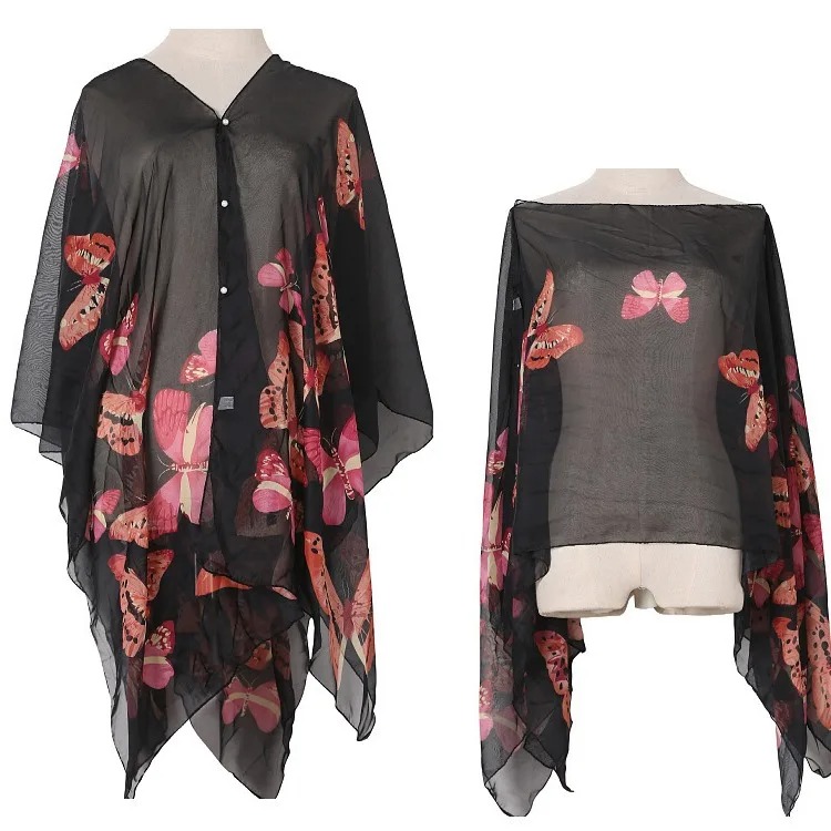 女性日焼け止めショールサイクリング用レディースサマーシフォン - Wrap Blouse Chiffon のレビューと価格