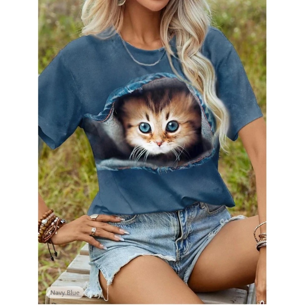 面白い猫 3D プリントグラフィック Tシャツ女性のファッシ - Women'S Fashion Designer Clothes のレビューと価格