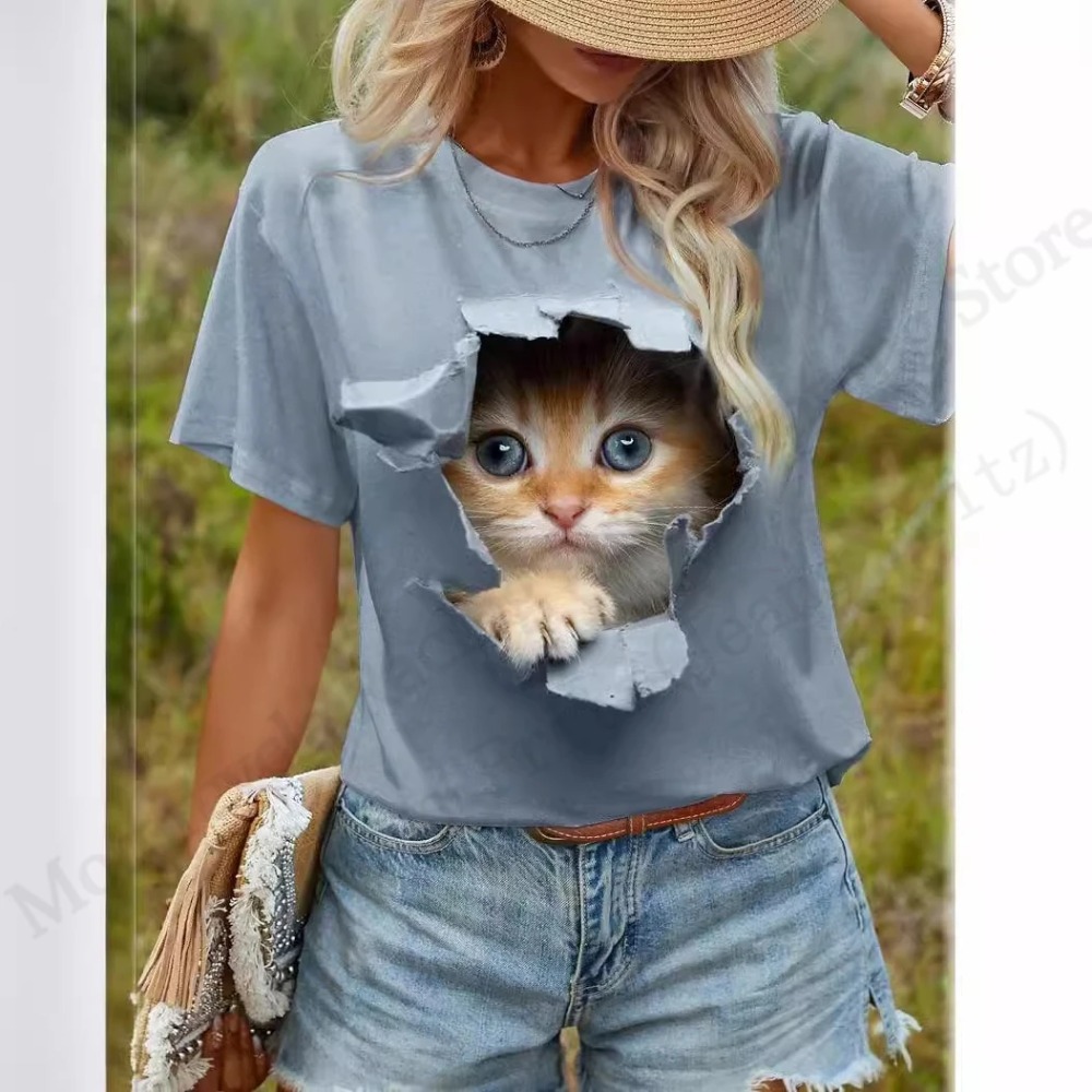面白い猫 3D プリントグラフィック Tシャツ女性のファッシ - Women'S Fashion Designer Clothes のレビューと価格