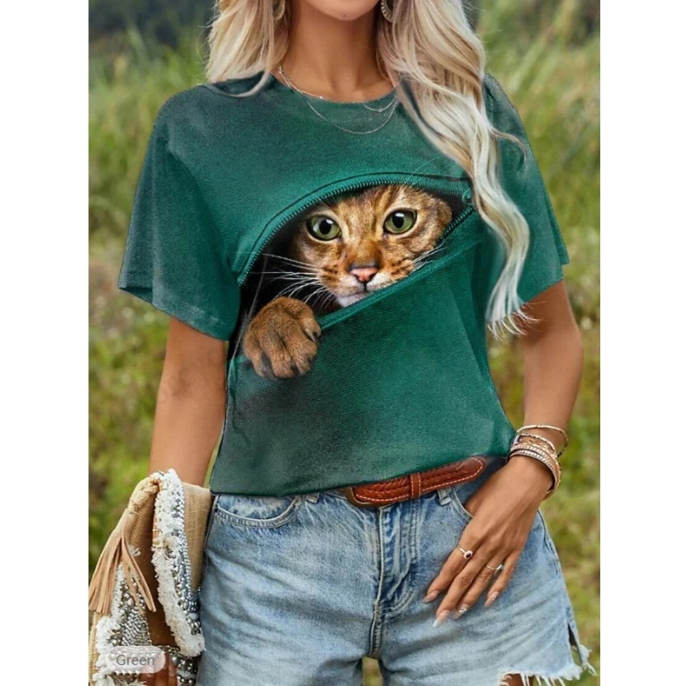面白い猫 3D プリントグラフィック Tシャツ女性のファッシ - Women'S Fashion Designer Clothes のレビューと価格