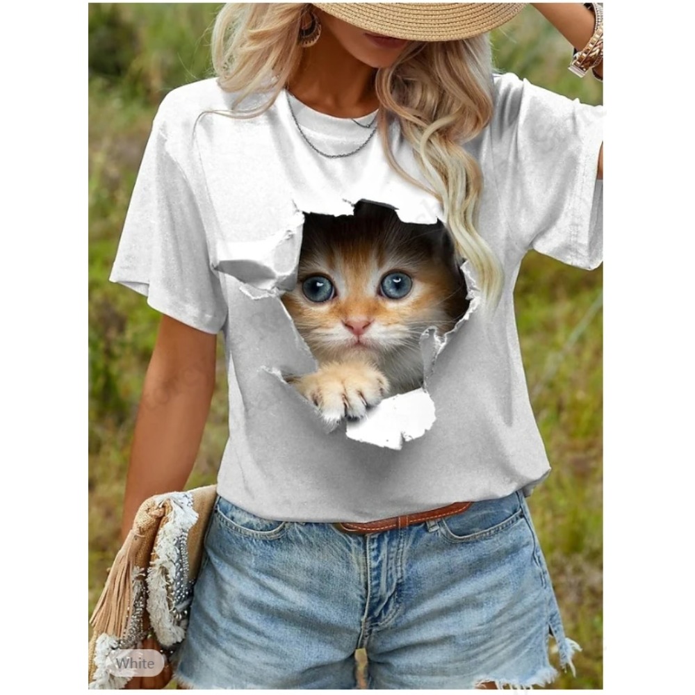 面白い猫 3D プリントグラフィック Tシャツ女性のファッシ - Women'S Fashion Designer Clothes のレビューと価格