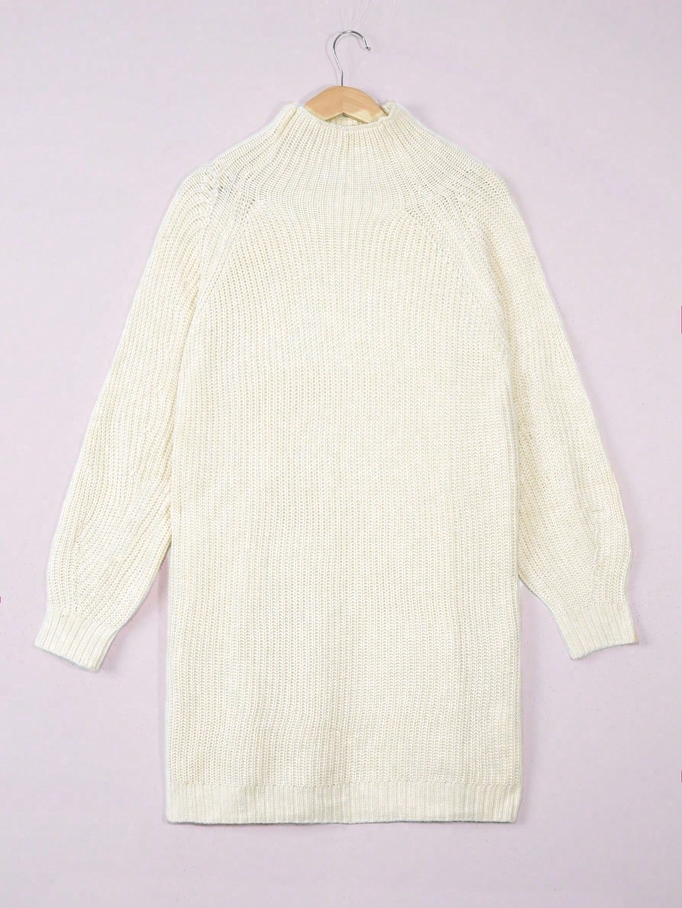 プラスサイズニットドレス女性ハイネック長袖リブ編みルーズフィ - Ribbed Knit Sweater のレビューと価格