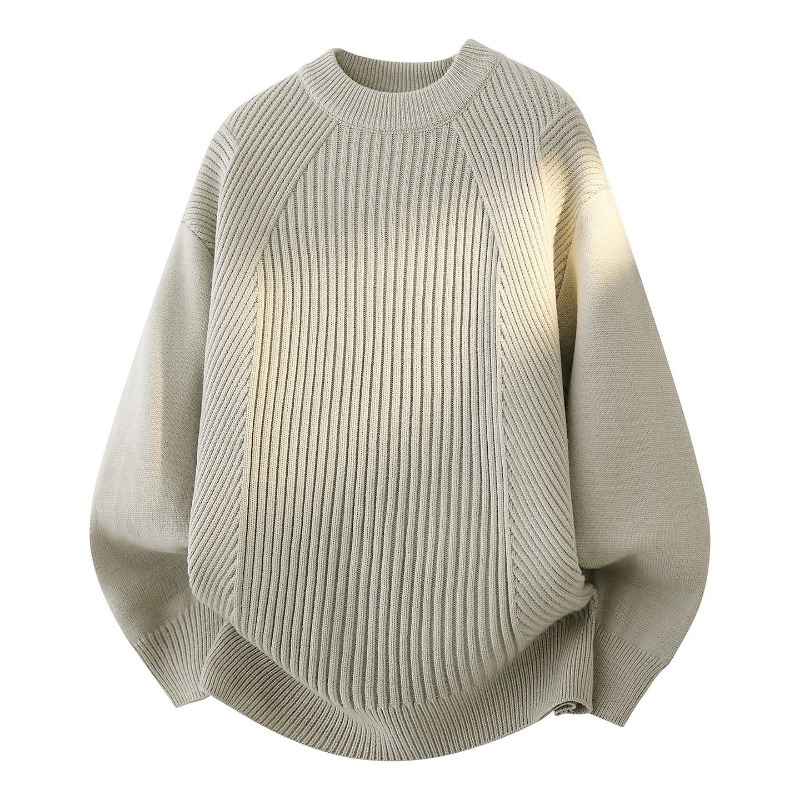 レディース クルーネック 斜めリブニット ルーズ ロングスリ - Ribbed Knit Sweater のレビューと価格