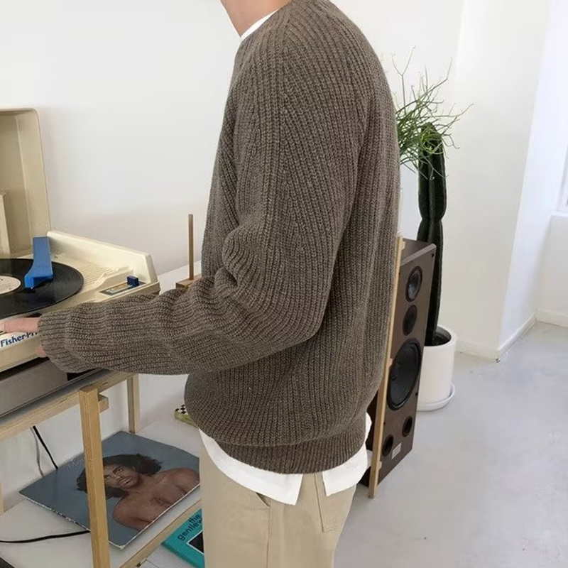 ストリートファッションメンズニットセーター春秋カジュアル無地 - Ribbed Knit Sweater のレビューと価格