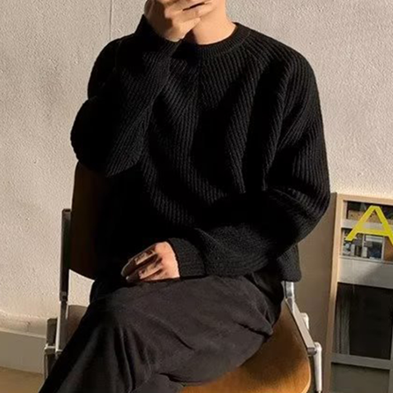 ストリートファッションメンズニットセーター春秋カジュアル無地 - Ribbed Knit Sweater のレビューと価格