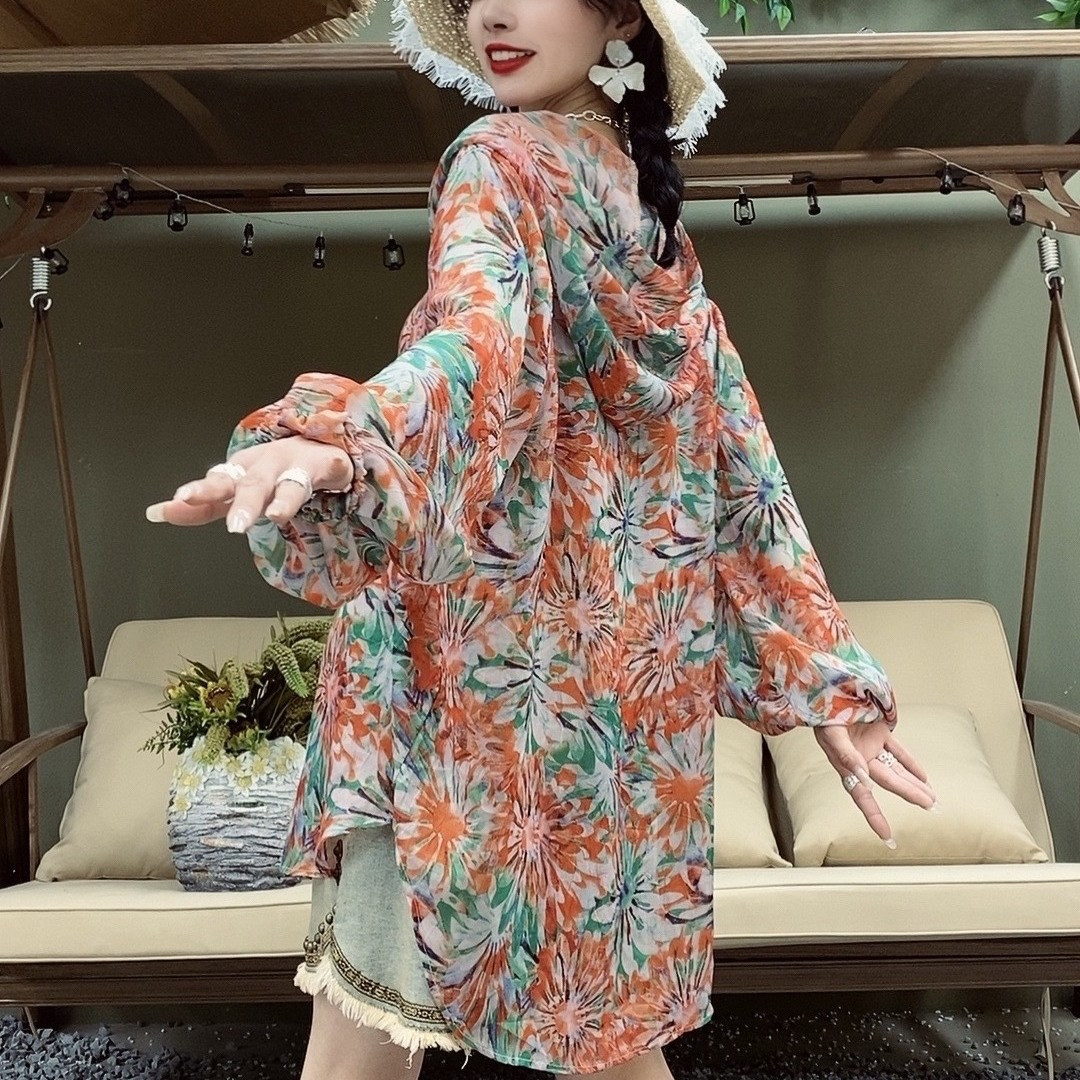 トレンディな花柄の女性のファッションフード付き日焼け止め服カ - Women'S Fashion Designer Clothes のレビューと価格