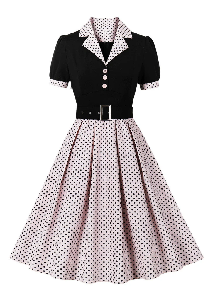 女性のためのヴィンテージポルカドットプリーツドレス、レトロノ - Women'S Fashion From The 60S のレビューと価格