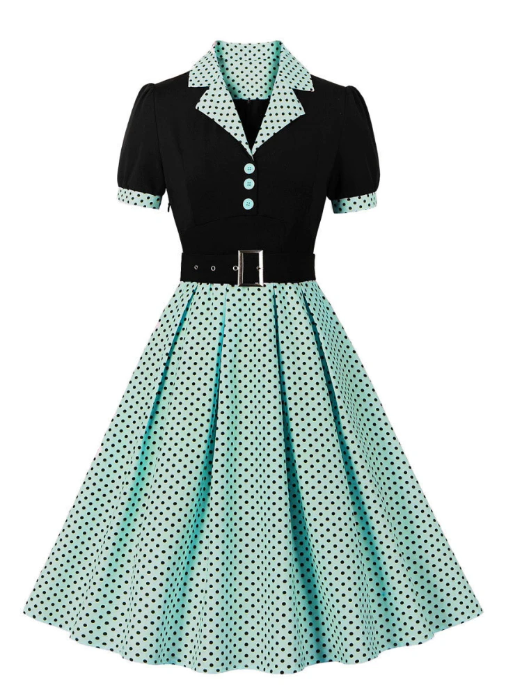 女性のためのヴィンテージポルカドットプリーツドレス、レトロノ - Women'S Fashion From The 60S のレビューと価格