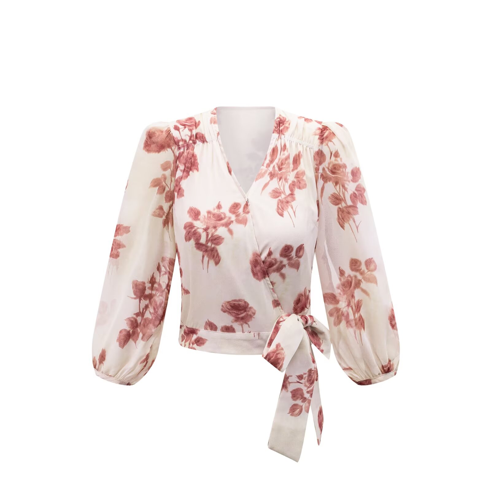 女性用 Vネック ラップ バンテージ ブラウス 花柄プリント - Wrap Blouse Chiffon のレビューと価格
