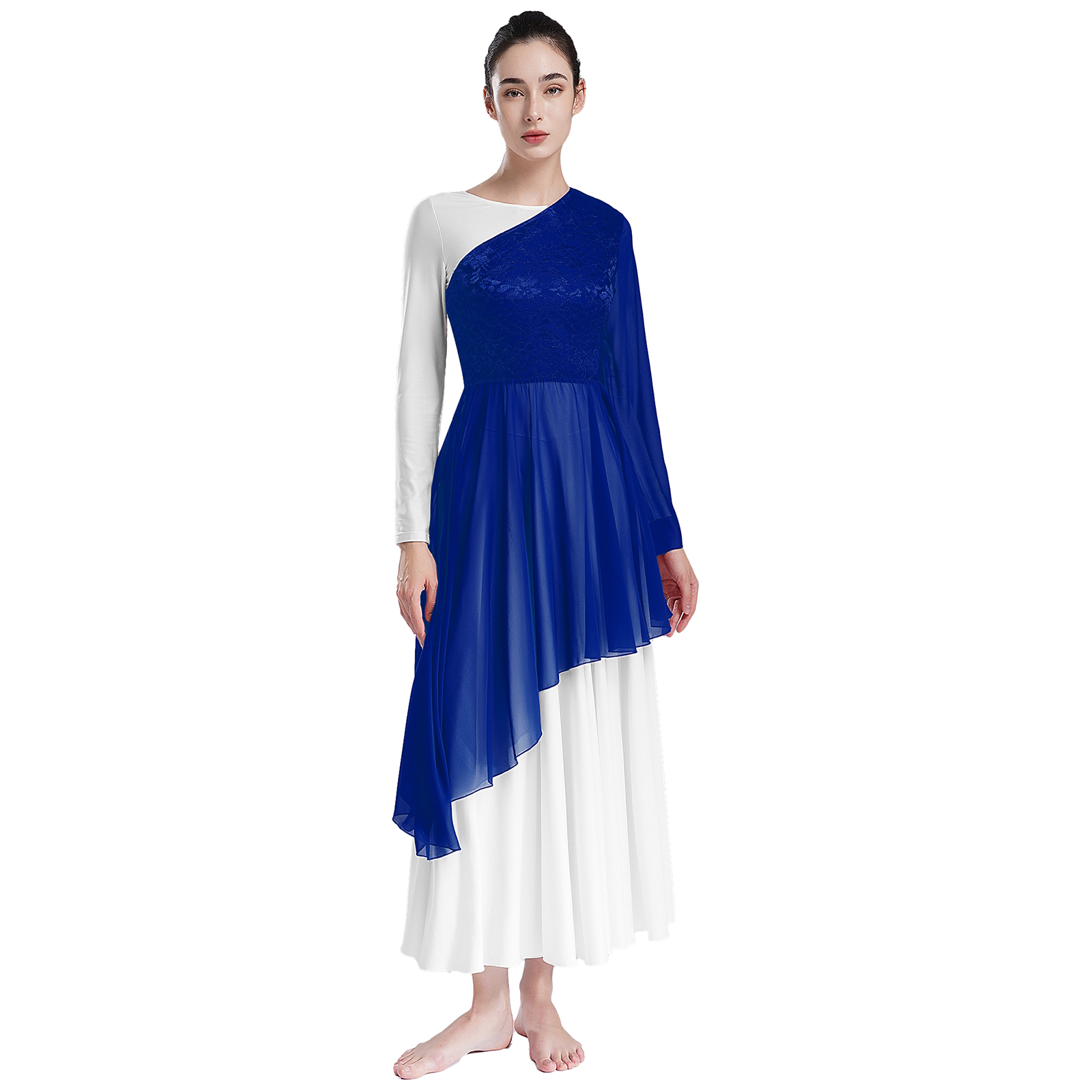 女性用典礼賛美バレエダンスチュニックオーバーレイドレス花柄レ - Wrap Blouse Chiffon のレビューと価格