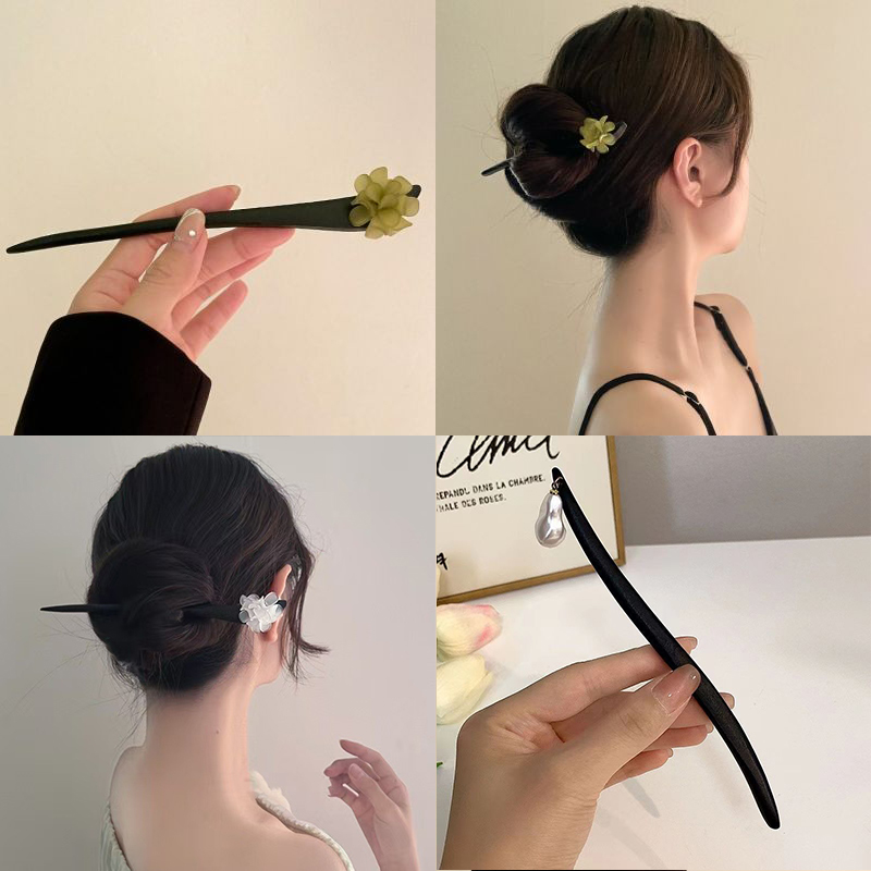 ヴィンテージ中国風の木製花ヘアスティックパールヘアピンジュエ - Women Fashion Hair Style のレビューと価格