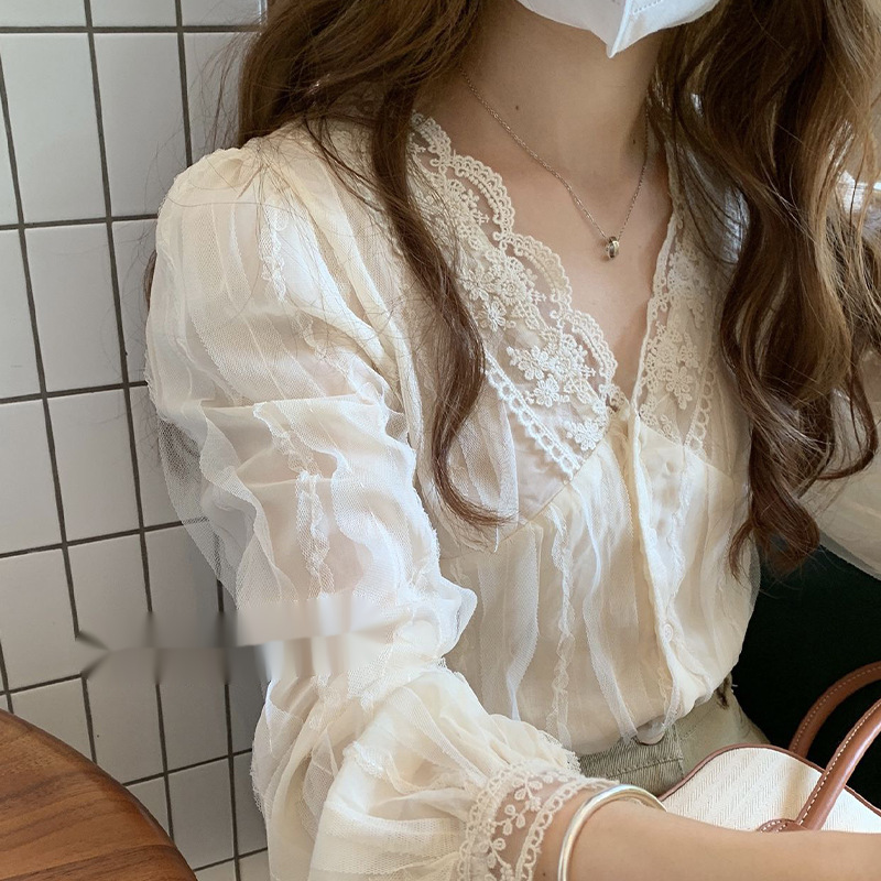 シャツ女性レースパッチワークファッション V ネックオールマ - Women'S Fashion Designer Clothes のレビューと価格
